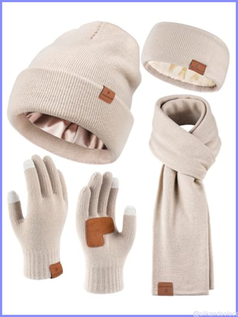 Womens Winter Warm 4 Pc Set Beanie Scarf Gloves Headband Fleece Lined